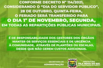 Decreto nº 114/2021 – Dia do Servidor Público