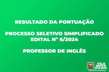 RESULTADO DA PONTUAÇÃO PROCESSO SELETIVO PARA PROFESSOR DE INGLÊS